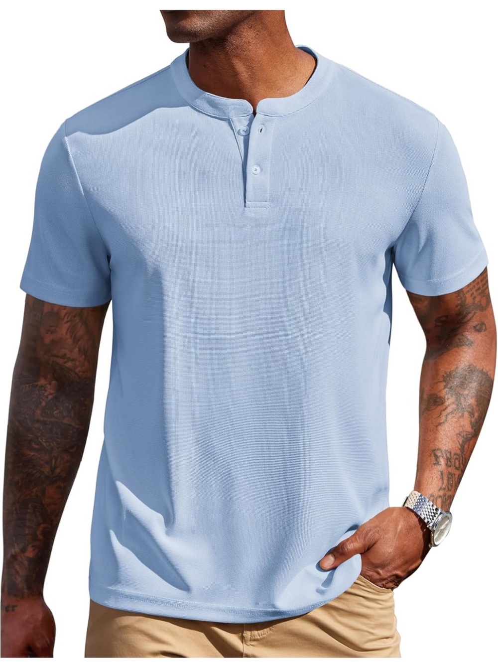 Men's Light Blue Henley Polo Tee